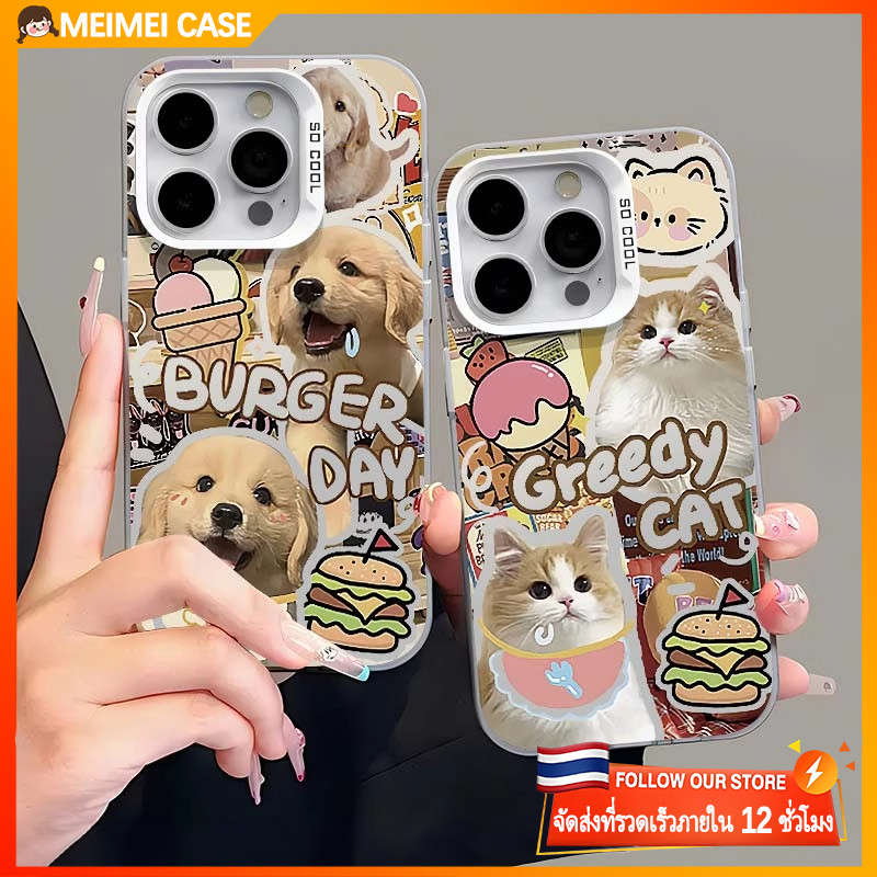 เหมาะสําหรับ Samsung GALAXY A12 A03S A13 A23 A14 A15 A05 A53 A34 น่ารักเบอร์เกอร์แมวและสุนัข IMD กรณีโทรศัพท์พรีเมี่ยม