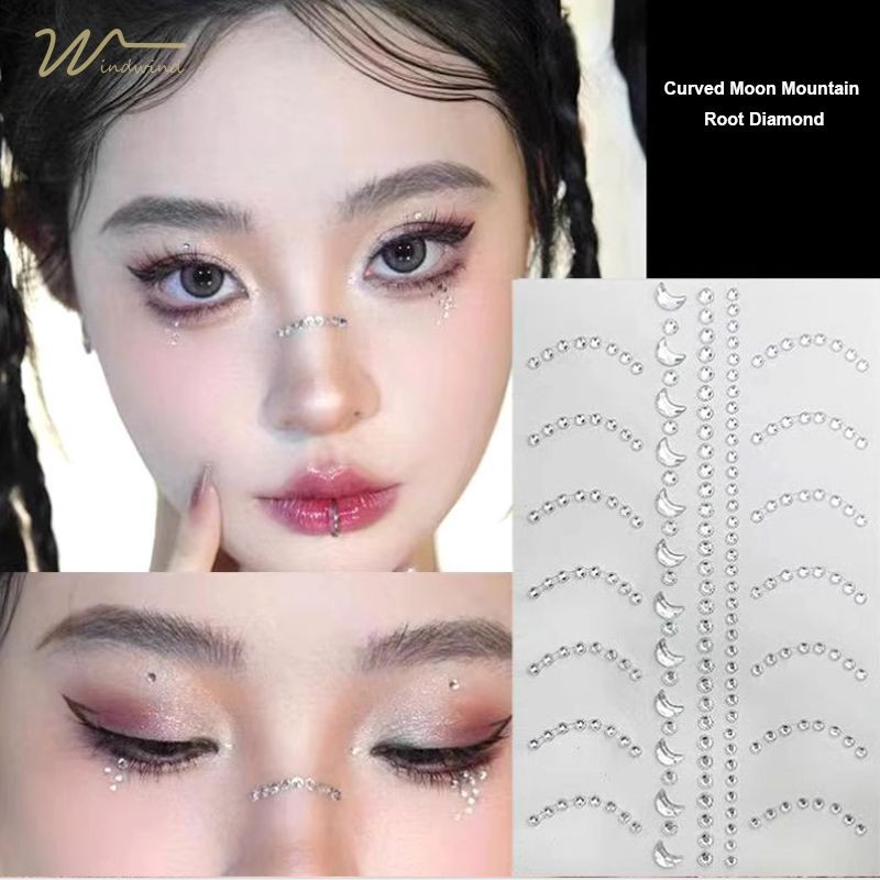 Windind ตกแต่ง ดวงจันทร์หัวใจ สติกเกอร์เพชรเด็ก ตาบนเวที แต่งหน้าสติกเกอร์เพชร สําหรับตกแต่งใบหน้า