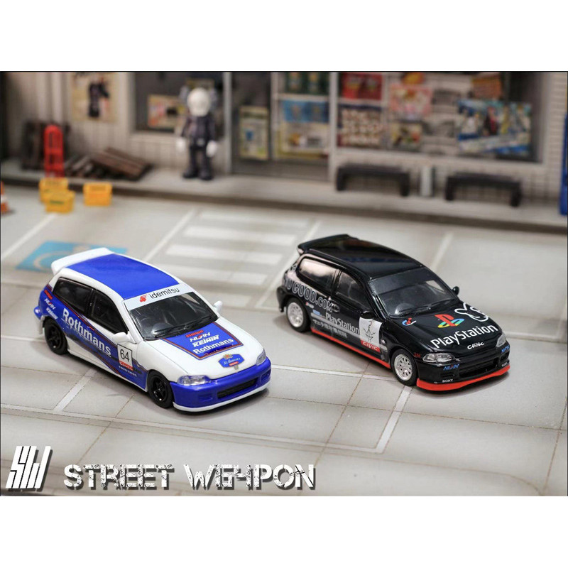 SW 1:64 Spoon EG6 Rothmans Blue/PlayStation Black รถเหล็กโมเดล