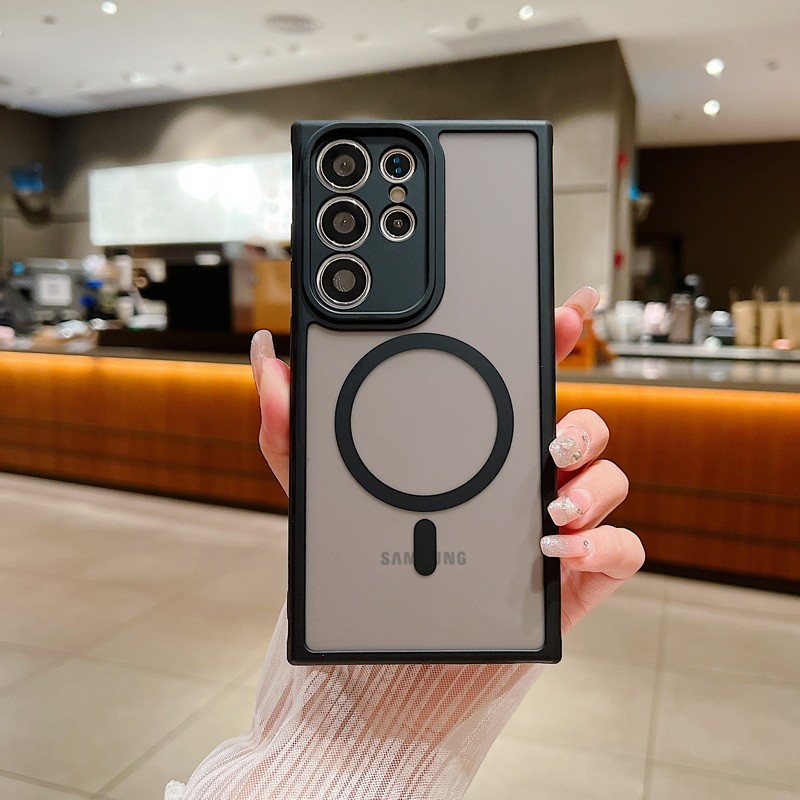 สําหรับ Samsung Galaxy S24 Ultra S23 S22 S23 Plus S23FE แม่เหล็กซิลิโคนสีดําขอบนุ่มผิวรู้สึกกรณี