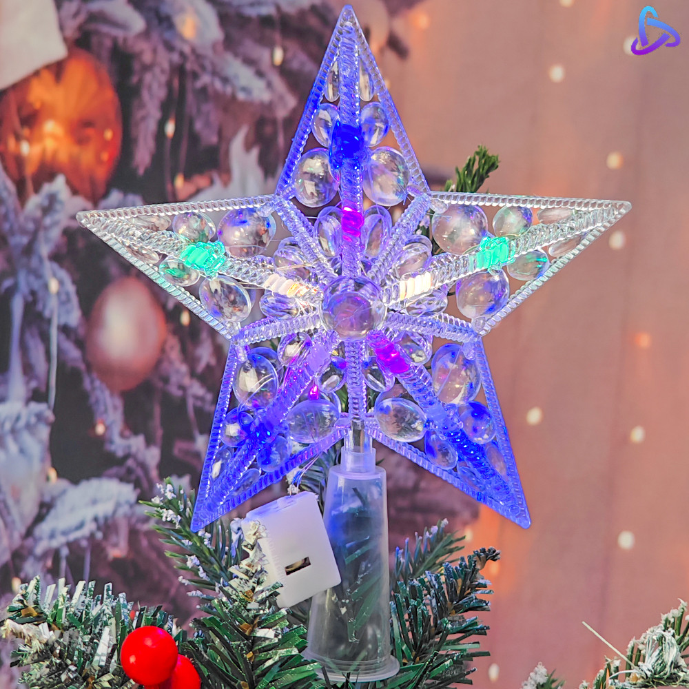 ต้นคริสต์มาส Topper Charming LED เรืองแสง Star โคมไฟเครื่องประดับ - ประณีตสีสัน Pentagram รูป Fairy Light สําหรับตกแต่งบ้านปีใหม่ 2024