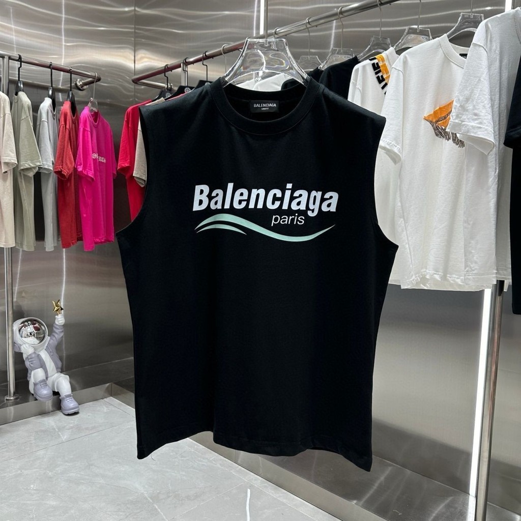 Balenciaga เสื้อกล้ามแขนกุดแบบใหม่2024กีฬาพิมพ์ลายตัวอักษรเสื้อหลวมสำหรับฤดูร้อน p1xj