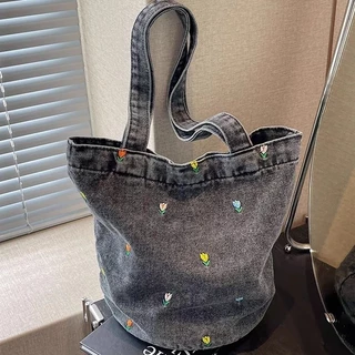 Denim Bucket กระเป๋าความจุขนาดใหญ่ผู้หญิง 2024 สไตล์ใหม่ฤดูร้อน Cross-Body All-Match กระเป๋าถือ Class Commuter Bag