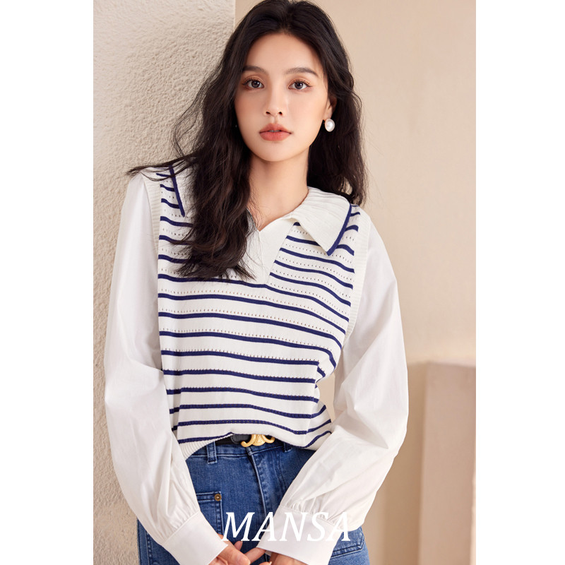 MANSA striped knitted shirt เสื้อผู้หญิง เสื้อโอเวอร์ไซส์ เสื้อผ้าแฟชั่น