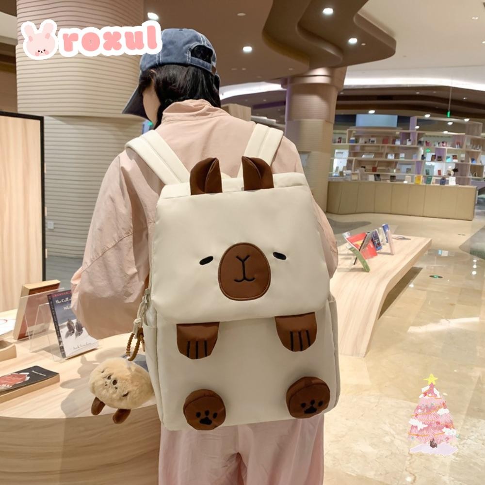 Roxul Capybara กระเป๋าเป้สะพายหลัง, กระเป๋า Capybara Capibala ความจุขนาดใหญ่, 2024 Kawaii กระเป๋าหนังสือของขวัญ