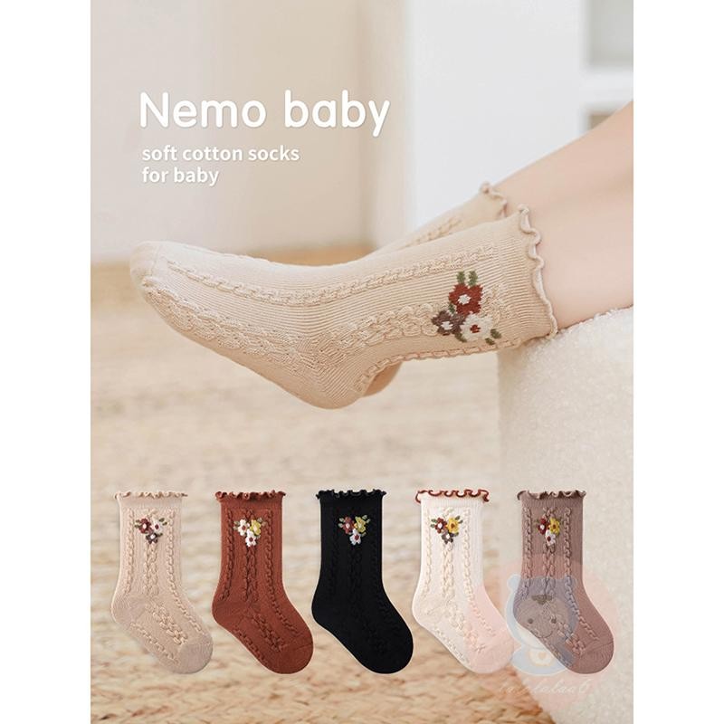 Laa6-เด็กวัยหัดเดินเด็กทารกฤดูใบไม้ร่วงฤดูหนาวถักดอกไม้เย็บปักถักร้อยถุงเท้าเจ้าหญิง