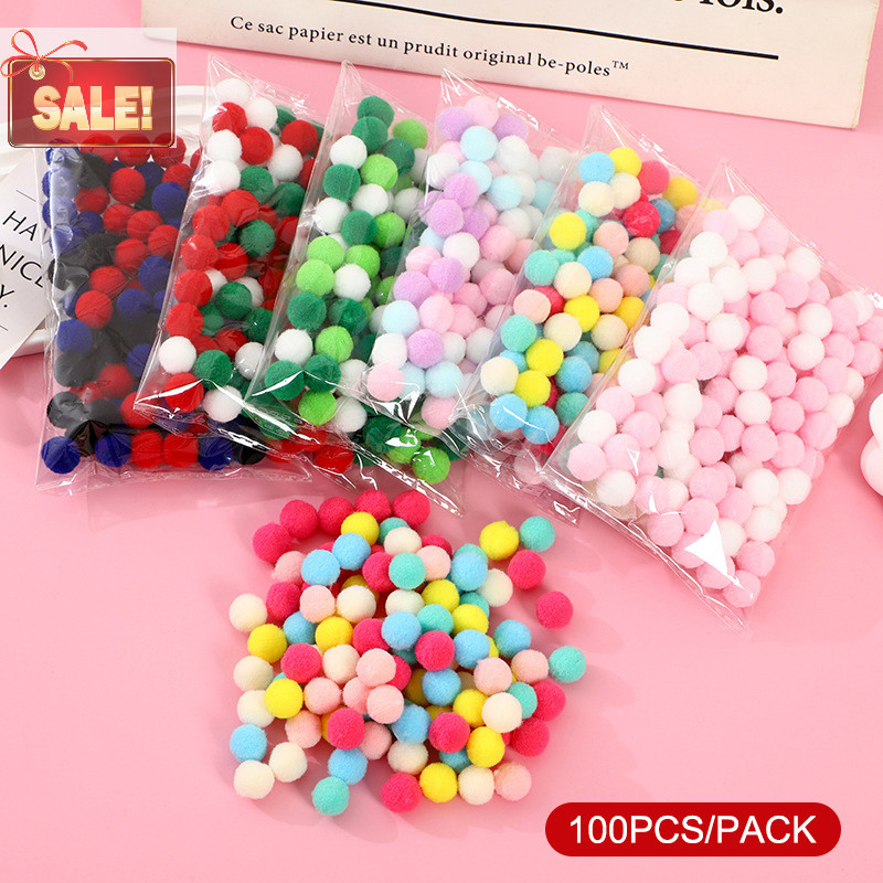 Bl 100 ชิ้น/ล็อต Macaron Pompom Fluffy Ball 10 มม.Coloful Plush Ball Handmade Craft DIY Decor ของเล่น Hairband วัสดุอุปกรณ์เสริม A