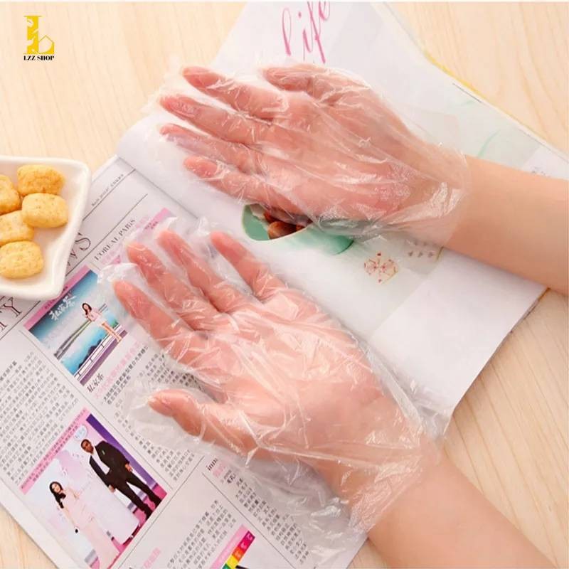 LZJHAHA ถุงมือพลาสติก ถุงมือ แบบใช้แล้วทิ้ง 80-100 ชิ้น