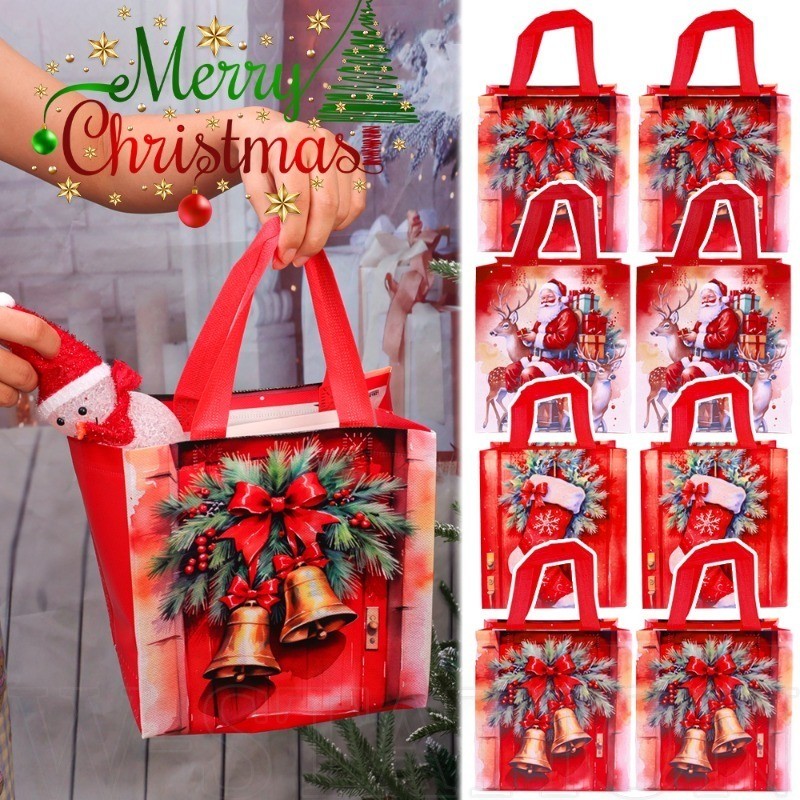 3 ชิ้น Santa Claus Snowman กระเป๋าถือ - Xmas Party Decor - Elk Santa Claus รูปแบบ, กันน้ํา - คริสต์มาสของขวัญห่อกระเป๋า - ความจุขนาดใหญ่ถุงช้อปปิ้ง