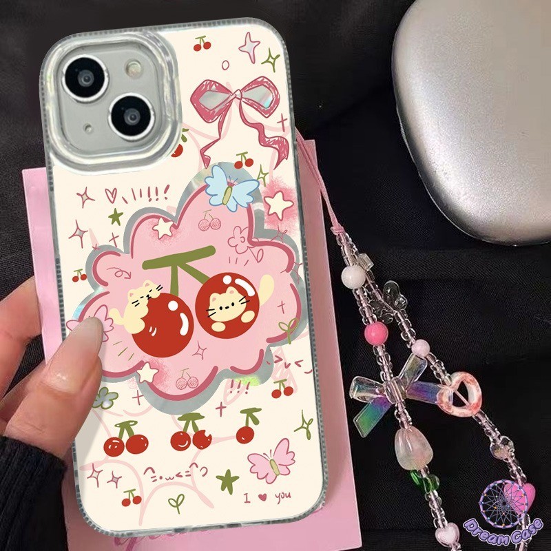 แฟชั่นน่ารักสีชมพูสีเชอร์รี่เคสน้ำเข้ากันได้กับ IPhone 15 13 14 11 12 Pro Max XR X XS Max 14 8 7 15 6s 6 Plus SE 2020