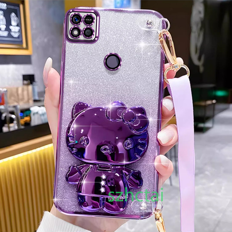 เคสโทรศัพท์ แวววาว Redmi 9C 10A 10 10C 12C 12 13C 5G Note 8 9 10 11 12 Pro 11T 9S 11S 12S 13 4G สายรัดข้อมือยาวสไตล์เคสโทรศัพท์แบบนุ่มปลอก วงเล็บคิตตี้เฮลโล พร้อมกระจก เคส Redmi 9C 10A 10 10C 12C 12 13C 5G Note 8 9 10 11 12 Pro 11T 9S 11S 12S 13 4G