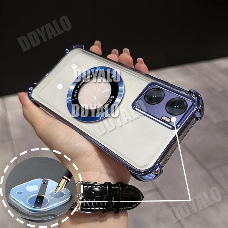 Airbag + ฟิล์มเลนส์casing สําหรับ OPPO A57 4G 2022 A57 5G 2022 A77 A77s เคสโทรศัพท์นุ่มดูดที่แข็งแกร่งแม่เหล็กดูดโปร่งใสกันกระแทก Clear ฝาหลัง