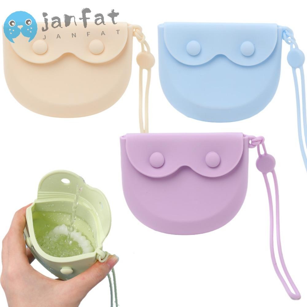 Janfat กล่องเก็บรีเทนเนอร์, ซิลิโคนป้องกันรอยขีดข่วนฟันปลอม, ปิดผนึกแบบพกพาวงเล็บกล่องฟันปลอม