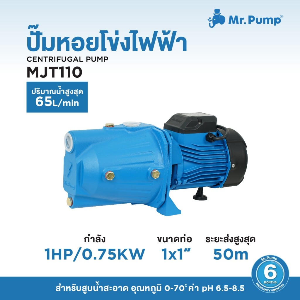 ปั๊มน้ำหอยโข่งไฟฟ้า Mr.Pump  CENTRIFUGAL JET PUMP รุ่น MJT110 แบบเจ็ทเดี่ยว