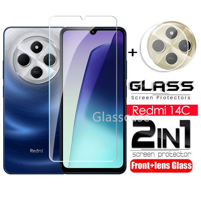 2 In 1 ป้องกันหน้าจอกระจกนิรภัยฟิล์มสําหรับRedmi 14C 13C Redmi14C 14 C Redmi13C 13 C 4G 5G 2024 กล้องกลับเลนส์ป้องกันกระจกคลุมทั้งหมดฟิล์มด้านหน้า