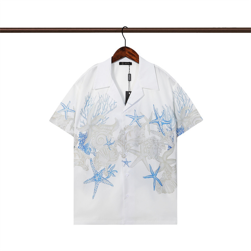 เทรนด์แฟชั่นปลาดาวปะการังลายลําลองหลวมฤดูร้อนแขนสั้นเสื้อเชิ้ต
