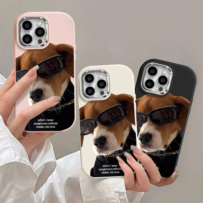 แว่นกันแดด Cool Dog Casing เข้ากันได้กับเคส IPhone 16pro 11 13 12 15 Pro Max 7 8 14plus รวมทุกอย่าง SE 2020 X XR XSMAX กล้องกันกระแทกซิลิโคนป้องกันนุ่มกลับ Cove