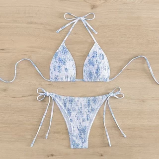 Summer Girl💗 ชุดว่ายน้ำเซ็ต 2 ชิ้น บิกินี่ลายดอกไม้ triangle bikini ผ้าย่นนุ่ม สวยน่ารัก ไปทะเล