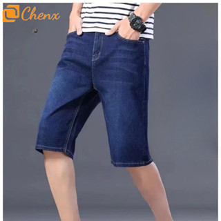 กางเกงยีนส์ผู้ชายและกางเกงขาสั้นตรงหลวมผู้ชายเอวสูงยืดกางเกง