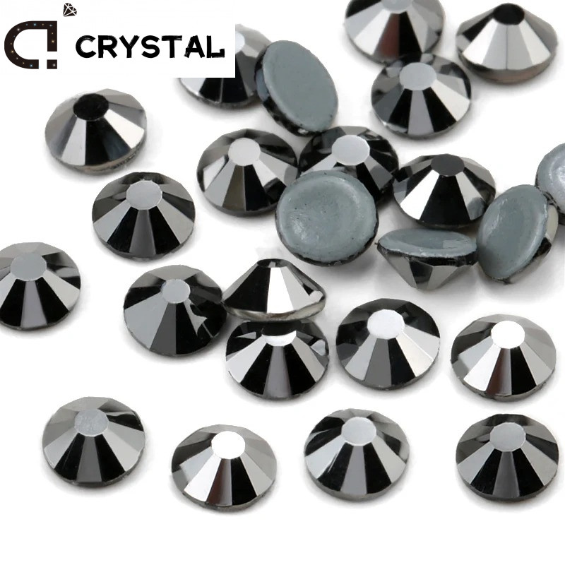 คุณภาพสูง Jet Hematite Hotfix แก้ว Flatback Rhinestone Glitte หินเหล็กสําหรับชุดเสื้อผ้า