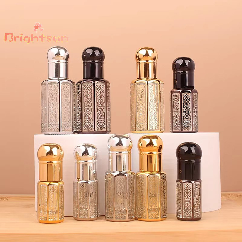 Brightsun 3/6/12ml ขวดลูกกลิ้ง Gold Dropper ขวด Travel Refillable Roll บนแก้วคอนเทนเนอร์ที่ว่างเปล่าใหม่