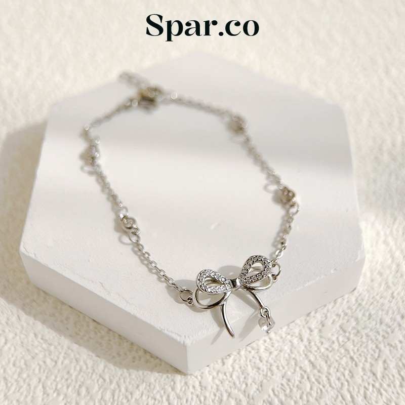 Spar.co สร้อยข้อมือโบว์สำหรับผู้หญิง - แพลตตินัมเซอร์โคเนีย คุณภาพสูง SP-AAD1045