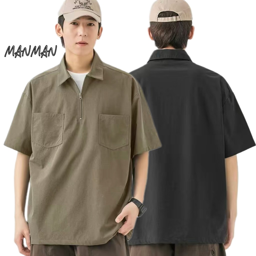 MANMAN เสื้อโปโลผู้ชาย เสื้อคอปก ยอดนิยม แบบหลวม หล่อ สีล้วน ใส่ได้ทั้งชายและหญิง ราคา ถูกที่สุด ดีลบีเคเค