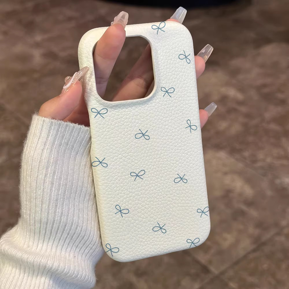 Blue Bow น่ารักสีขาวหนังสําหรับ Samsung s22 s22plus ultra Case Girly S23 S23Plus s23fe s24 s24plus s24ultra กระเป๋าสตางค์ปกหลัง