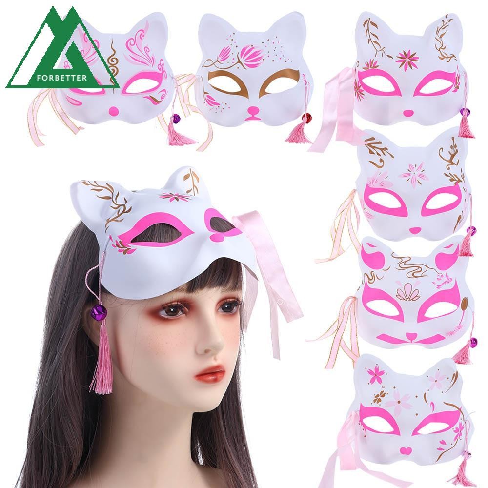 Forbetter หน้ากากแมวสไตล์ญี่ปุ่น 3D เทศกาลสวมหน้ากากครึ่งหน้า Bell Cherry Blossom ตกแต่งฮาโลวีน