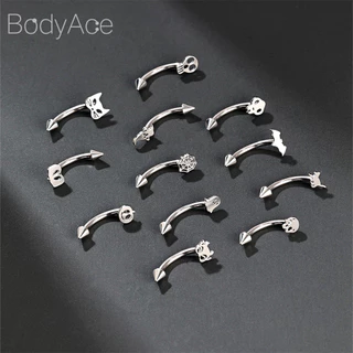 Bodyace 1 ชิ้นแหวนคิ้วสแตนเลส 16G เจาะคิ้วด้ายภายในเจาะร่างกายเครื่องประดับร่างกายแมว