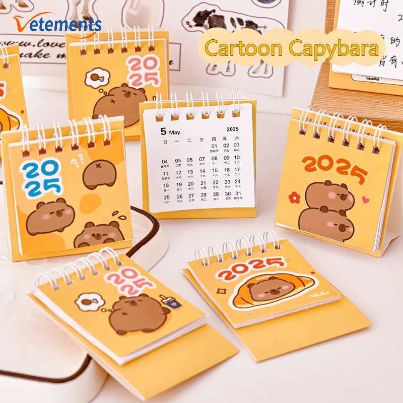 ปฏิทินตั้งโต๊ะลาย คาปิบาระ น่ารัก - 2025 มินิการ์ตูนยืนพลิกปฏิทิน -นักเรียนวางแผนทุกวันตารางเครื่องเขียน