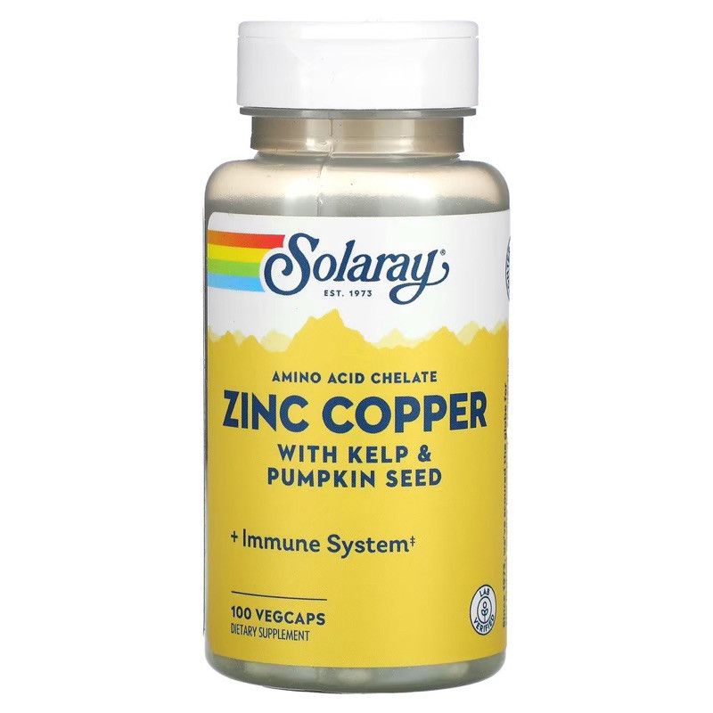 [EXP 02/2028]solaray Zinc Copper with Kelp & Pumpkin Seed 100 VegCaps