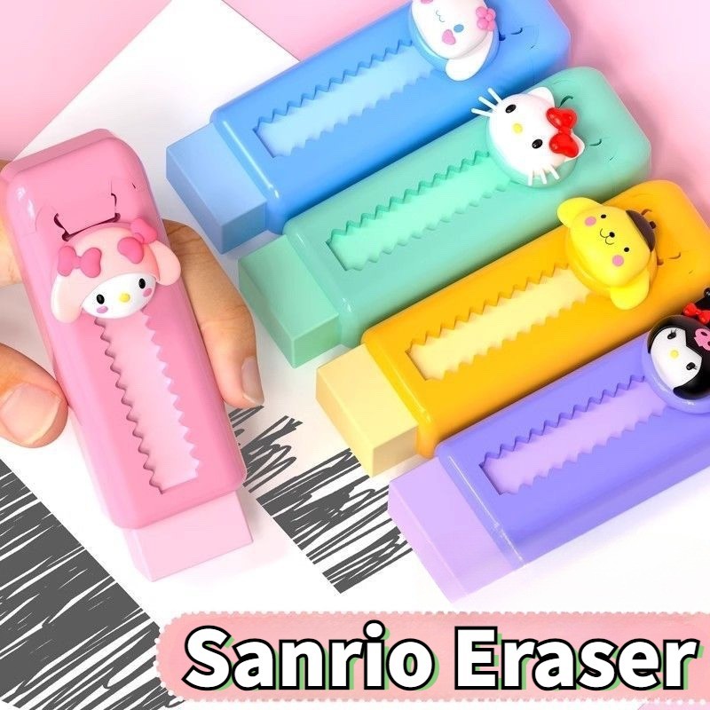 Sanrio Kuromi My Melody Cinnamoroll นักเรียน Push Propelling ยางลบ Retractable ดินสอยางวาดยางลบเด็กอุปกรณ์การเรียนสํานักงาน