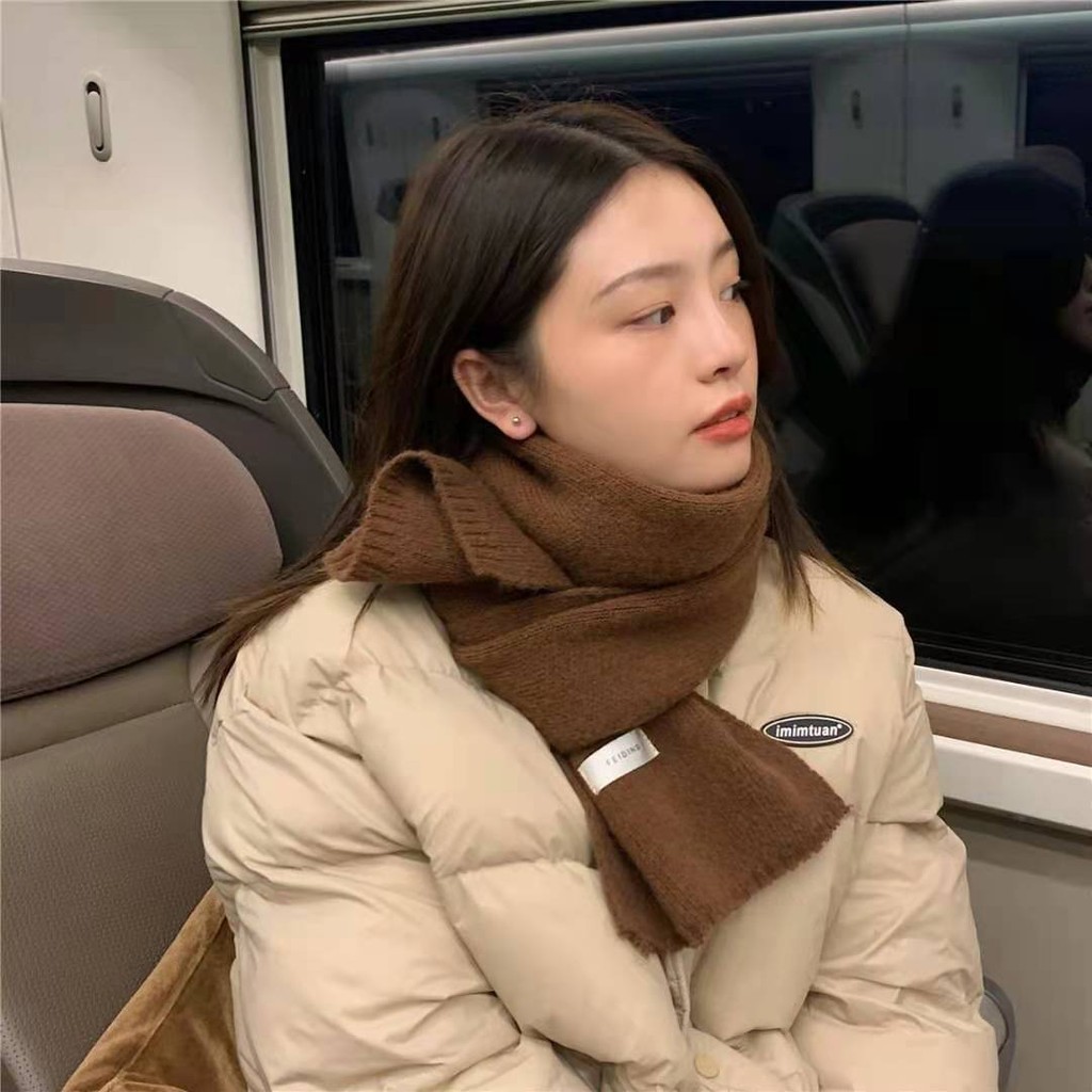 เวอร์ชั่นเกาหลีผ้าพันคอสีทึบอบอุ่นหญิงฤดูใบไม้ร่วงฤดูหนาวแฟชั่นทั้งหมดนักเรียนถักเอี๊ยมชายใหม่