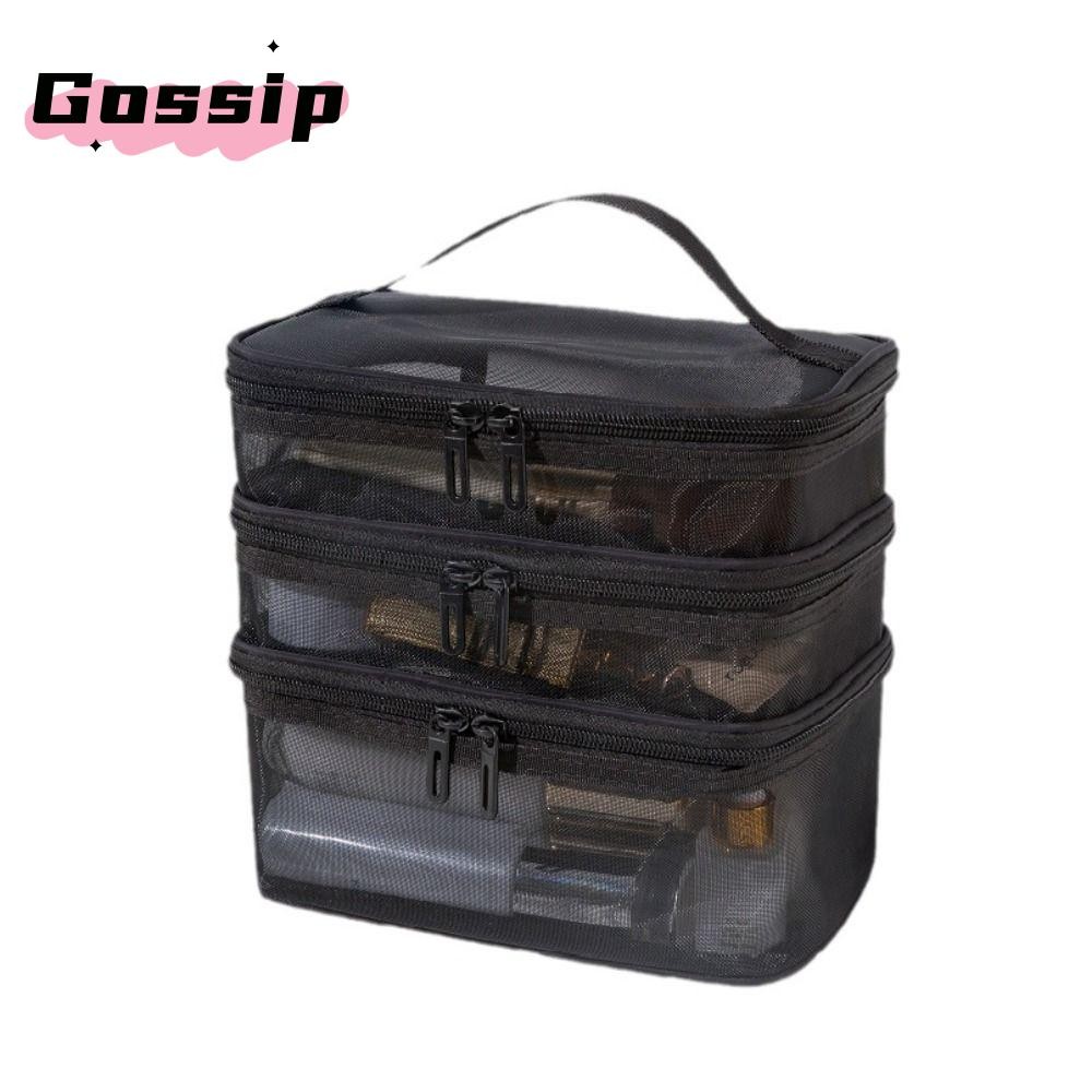 Gossip Make Up Organizer Bag,ขนาดใหญ่ความจุ 1/2/3 ชั้นกระเป๋าเครื่องสําอาง,แบบพกพาตาข่ายโปร่งใสจัดเก็บกระเป๋าแป้งผู้หญิง