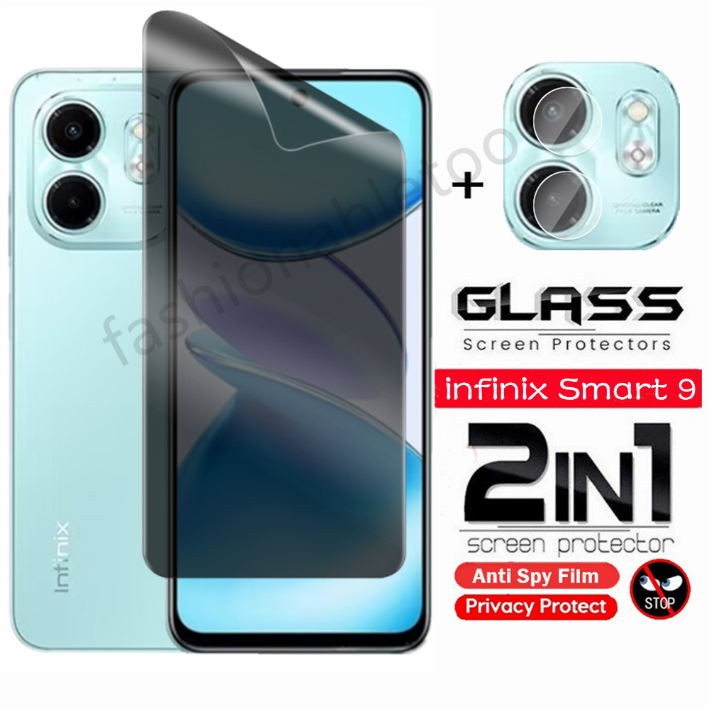 2 in 1 Anti-spy Hydrogel ฟิล์มสําหรับ infinix Smart 9 8 7 pro 9pro 8pro 8HD 7HD Smart9pro Smart8pro Smart8plus ตัวป้องกันหน้าจอความเป็นส่วนตัว Anti-Peep ฟิล์มด้านหน้านุ่มกลับกล้องเลนส์ฟิล์ม