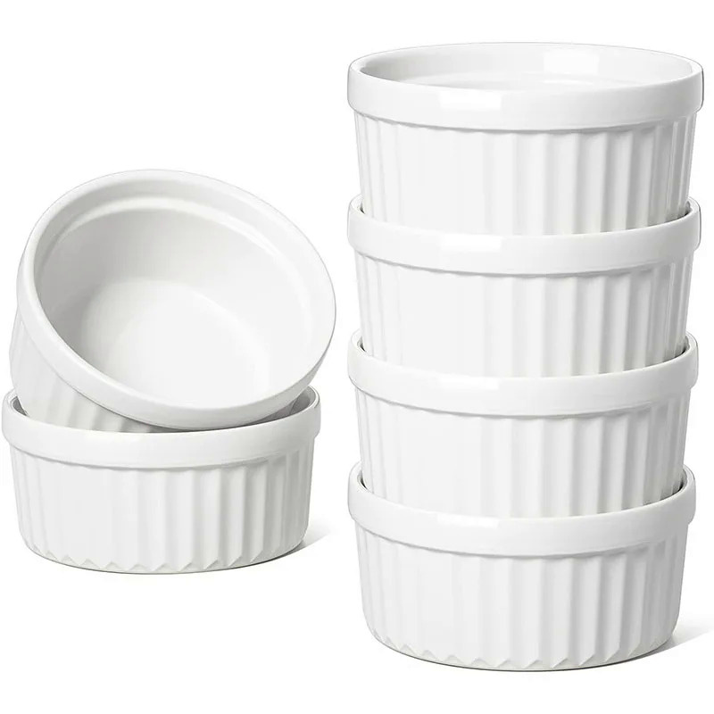Ceramic Ramekins Bowls 240 ML Set of 6 Oven Safe, Creme Brulee Ramekins, Pudding Custard Cups Souffl