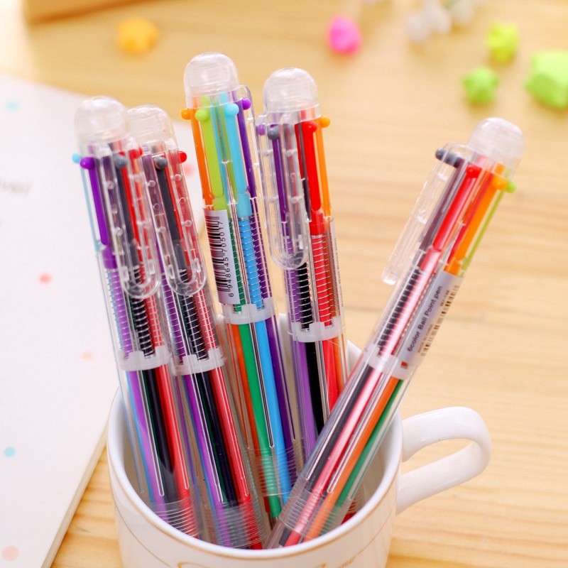 ปากกาลูกลื่น 6 สี ปากกาหลากสี ปากกาลูกลื่นแบบกด0.5mm