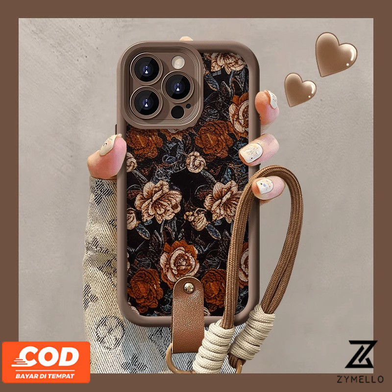 เคสโทรศัพท์ OPPO A3X A3 Pro A80 A60 A79 A58 A18 A17 A57 2022 4G A78 A5S A12 Retro ดอกไม้ lanyard Anti-Fall TPU ซิลิโคนเคสโทรศัพท์