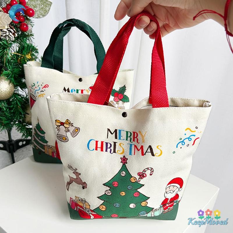 Keepmoved คริสต์มาสมือถือผ้าใบกระเป๋าการ์ตูน Santa Claus Xmas Tree ของขวัญกระเป๋า Merry Christma กระเป๋าช้อปปิ้งของขวัญใหม่
