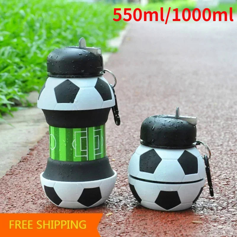 1 Liter Foldable Football Kids Water Bottles Portable Sports Water Bottle Football Soccer Ball Shape