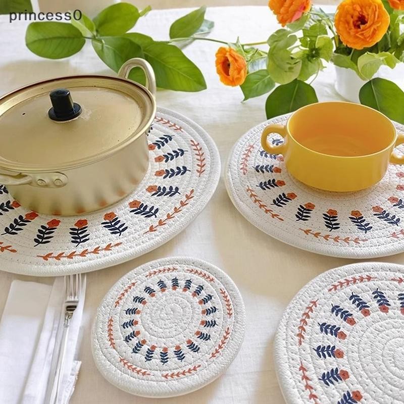 Pri รอบทอฉนวนกันความร้อนหม้อเชือกฝ้าย Placemat โต๊ะรับประทานอาหาร Coaster ชาม Pad Simple แผ่นตกแต่งบ้านถ้วย TH