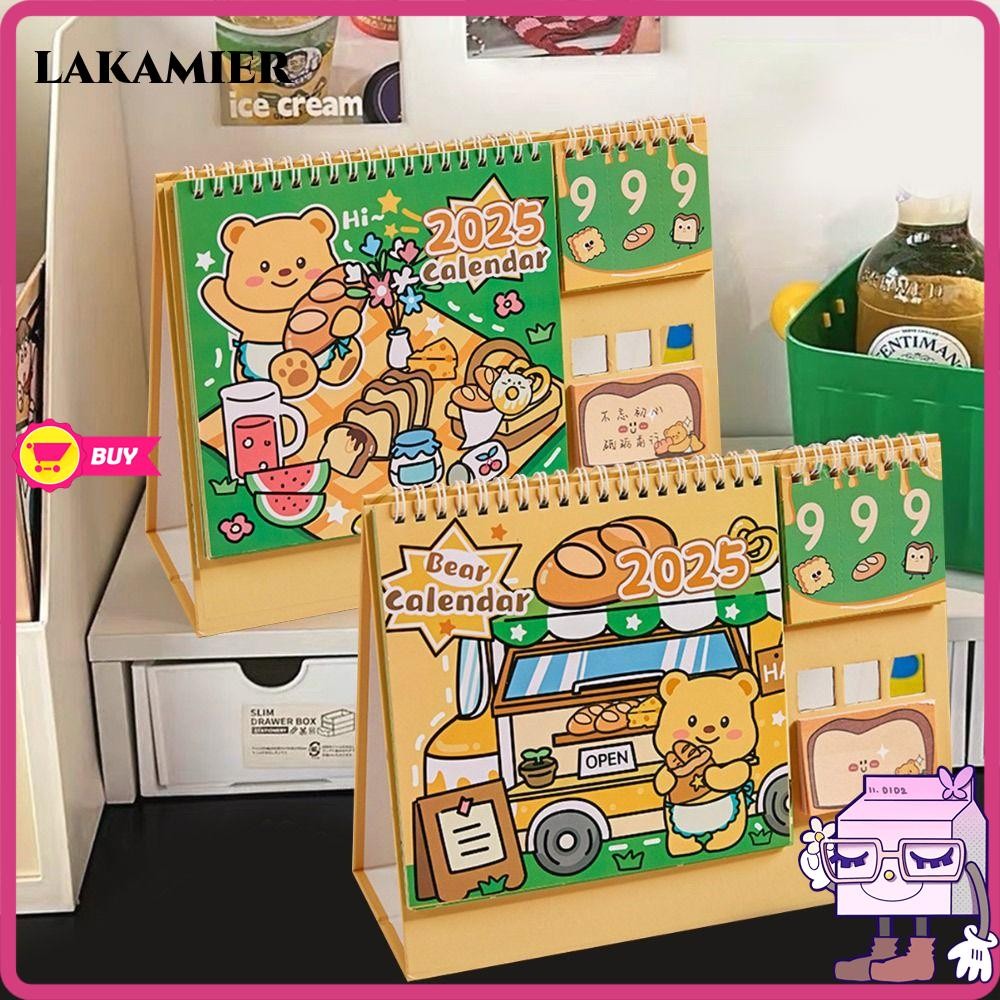 ปฏิทินตั้งโต๊ะ LAKAMIER, ตกแต่งเดสก์ท็อป Officce Butter Bear Desktop Calendar, Kawaii Multifunctional กันยายน 2024 ธันวาคม 2025 Student Plan Check Agenda Gift