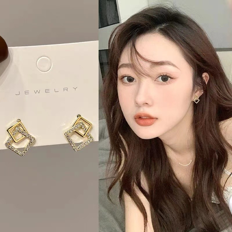 ต่างหูเกาหลีมินิต่างหูสี่เหลี่ยมประณีต 2024 ใหม่ - รูปที่ 3