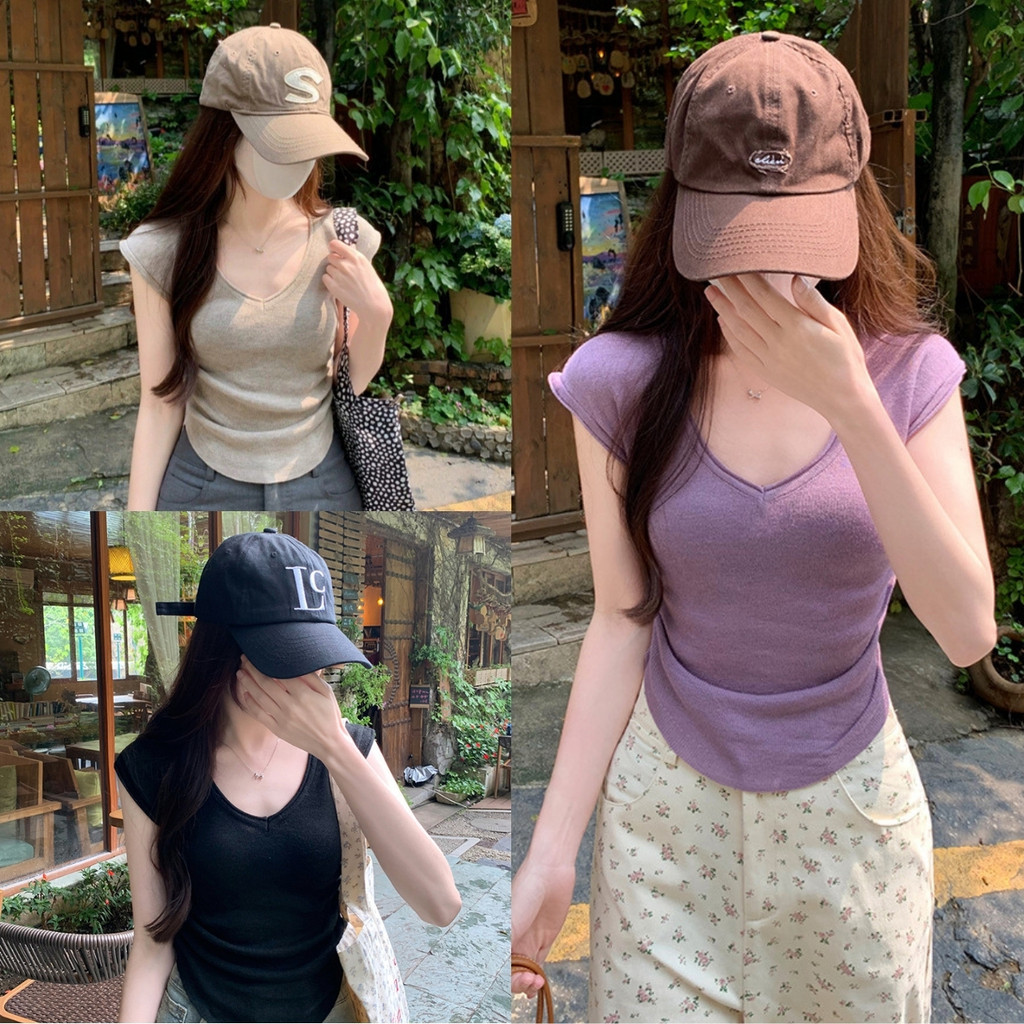 ราคาถูกที่สุด เสื้อไหมพรมทรงแขนกุด คอวี ชายโค้ง ย่นข้าง สวยๆใส่แล้วเพรียว