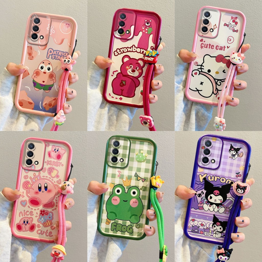 เคส Oppo A74 (4G)/A95(4G) สีชมพู KT Cat/Fart Strawberry Bear/Cheese Pie Superstar/Kuromi Grid/Frog Crown/Kirby เคสโทรศัพท์ซิลิโคน