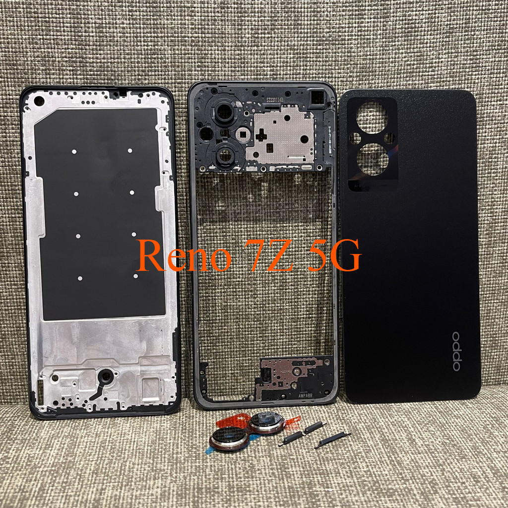 สําหรับ OPPO Reno 7Z 5G CPH2371 LCD กรอบด้านหน้า Bezel ฝาหลังแบตเตอรี่ + กรอบกลาง + กรอบกล้อง + อะไหล่ปุ่มด้านหลังกรณีที่อยู่อาศัยศูนย์แชสซีฝาครอบ