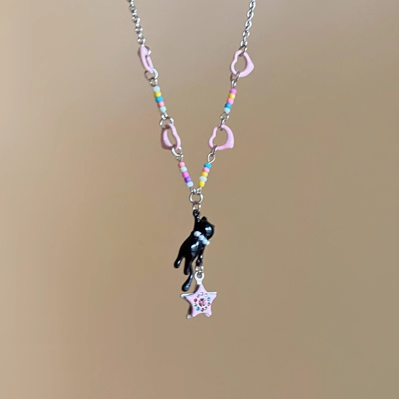 LANXIU สร้อยคอลูกแมวสีดําน่ารักหญิงอารมณ์ Star สร้อยข้อมือ Collarbone Chain ของขวัญแฟชั่น - รูปที่ 7