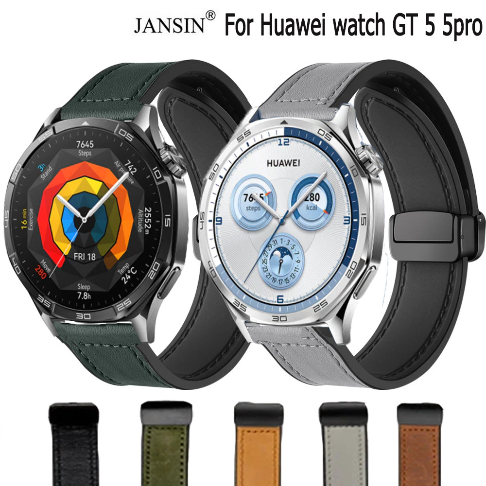 สายนาฬิกาข้อมือ สายหนัง ซิลิโคน แม่เหล็ก พับได้ กันเหงื่อ สําหรับ Huawei watch GT 5 5pro 46mm 42mm 41mm