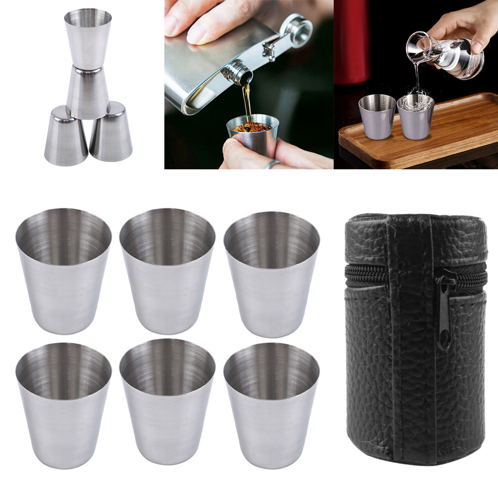 6ชิ้น/แพ็คแบบพกพากลางแจ้งปฏิบัติเดินทางถ้วยสแตนเลสมินิชุดแว่นตาสําหรับตีไวน์ที่มีกรณี